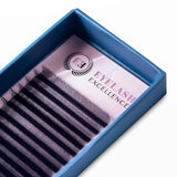 Eyelash extensions in a blue box with 'Eyelash Excellence' branding.
