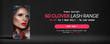 Advertisement for 6D Clover Lash Range with a woman's face on the left and promotional text on the right.
