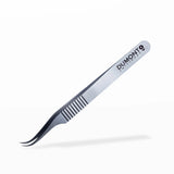 Metal tweezers with 'Dumont' branding on a white background