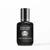 Black eyelash gel debonder bottle with 'Eyelash Excellence' branding on a white background