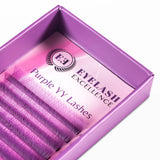 Eyelash box with purple lashes and 'Eyelash Excellence' branding on a white background