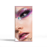 Eyelash Extensions  packaging with a close-up of a model's face featuring eye makeup.