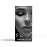 Eyelash packaging with a black and white photo of a woman's face and 'YY Lashes' branding.