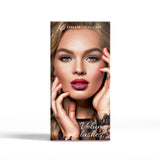 Product packaging for eyelash extensions with a model's face on a white background